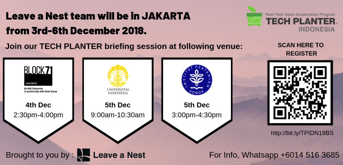 Leave a Nest team will be in JAKARTA from 3rd-6th December 2018
