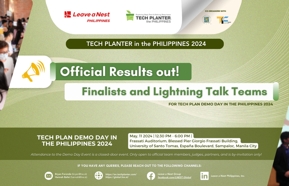 Announcement of Finalists and Lightning Talk Teams for TECH PLANTER in the Philippines 2024