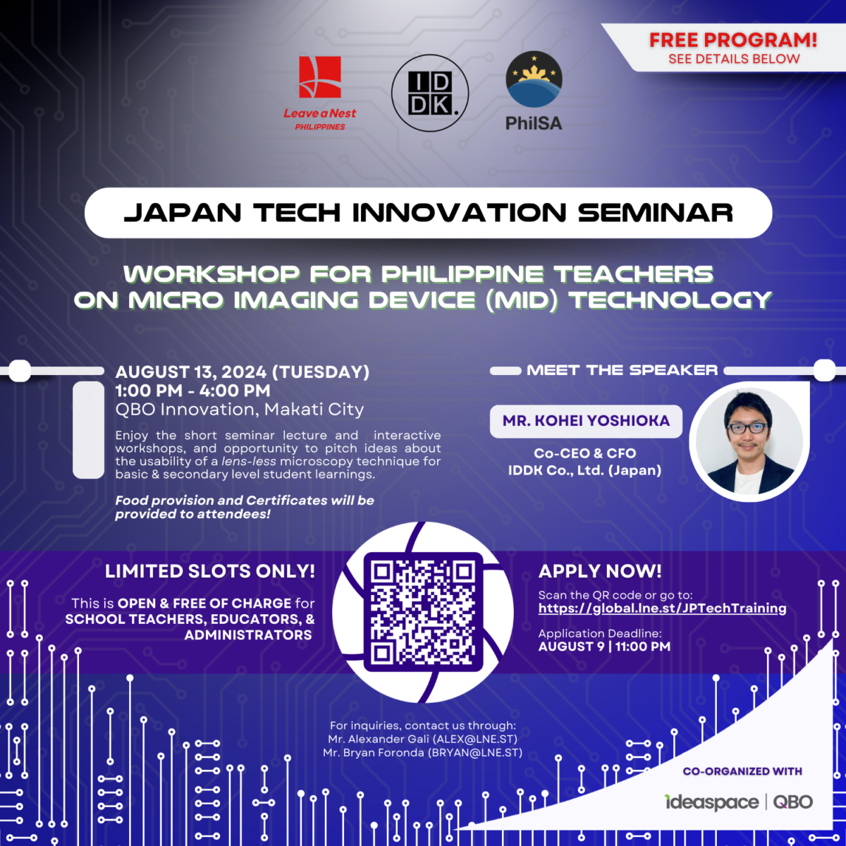 Calling Philippine School Teachers and Administrators: Japan Tech Innovation Seminar – Workshop for Philippine Teachers on Micro Imaging Device (MID) Technology